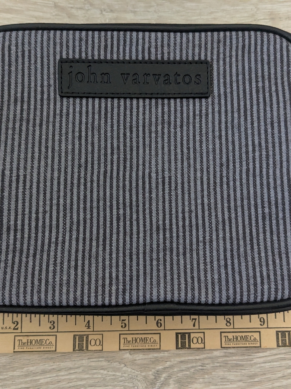 John Varvatos Gray and Black Striped Toiletry Make Up Overnight Medicine Bag